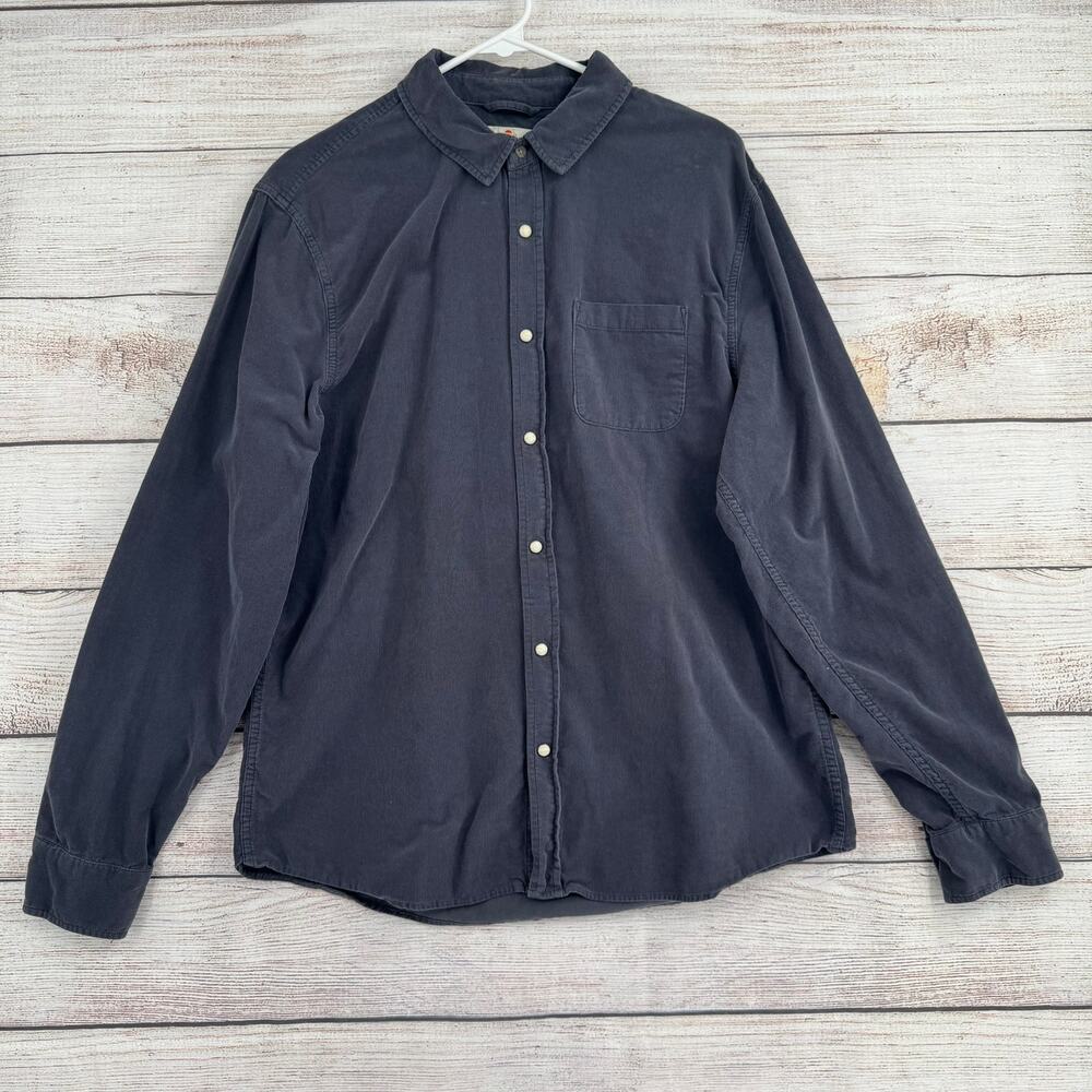 Marine Layer Corduroy Pearl Snap Shirt Mens M/L Navy Blue Long Sleeve